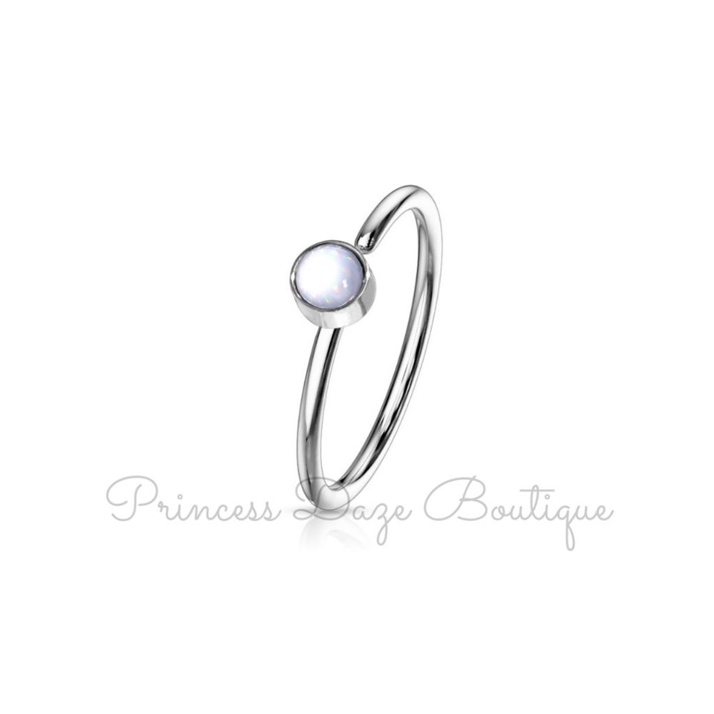 Silver Illuminating Stone Bendable Hoop Nose Septum Ring